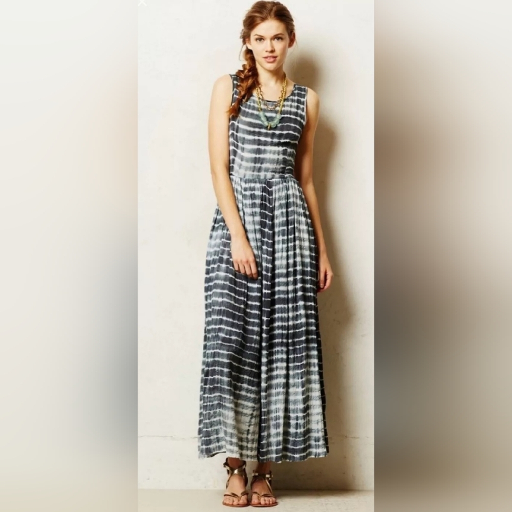 ANTHROPOLOGIE NEUW SHIBORI MAXI DRESS TIE DYE BACK CUTOUT SMALL EUC